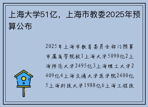 上海大学51亿，上海市教委2025年预算公布