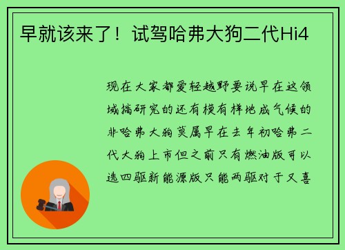 早就该来了！试驾哈弗大狗二代Hi4