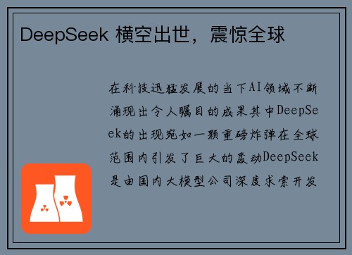 DeepSeek 横空出世，震惊全球