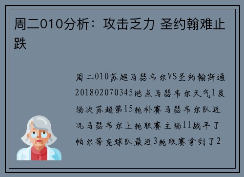 周二010分析：攻击乏力 圣约翰难止跌