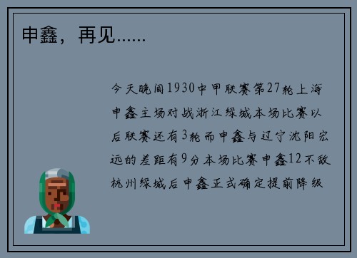 申鑫，再见......