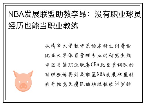 NBA发展联盟助教李昂：没有职业球员经历也能当职业教练