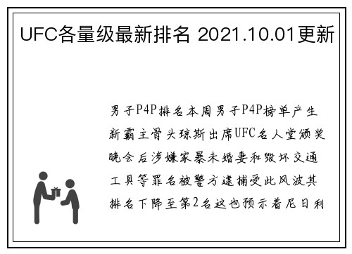 UFC各量级最新排名 2021.10.01更新