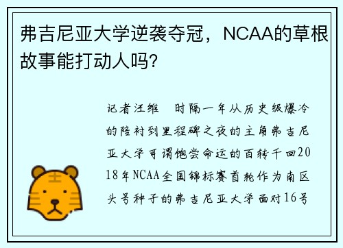 弗吉尼亚大学逆袭夺冠，NCAA的草根故事能打动人吗？